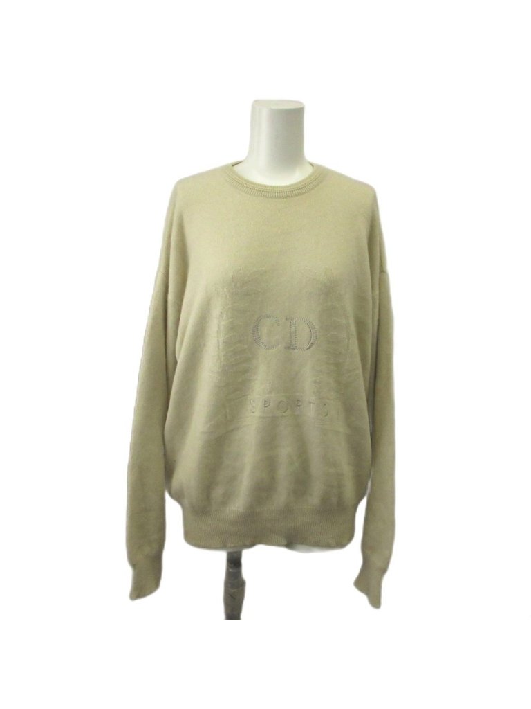 Dior Knit Sweater M Beige Long Sleeve Round Neck Rn